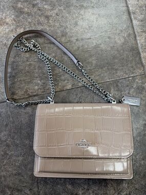 Coach Croc-Embossed Leather Crossbody in Taupe